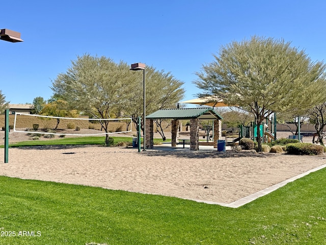 surrounding community featuring a gazebo, a yard, and volleyball court