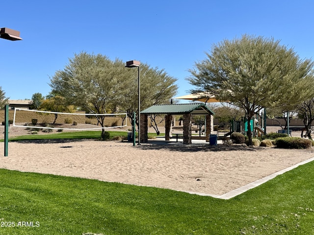 view of home's community with a gazebo, a yard, and volleyball court