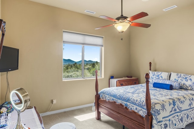 11880 N Cielo Grande, Prescott, AZ 86305 - carpeted bedroom featuring a mountain view, visible vents, baseboards, and ceiling fan