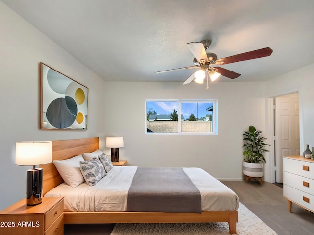 bedroom with carpet flooring and ceiling fan