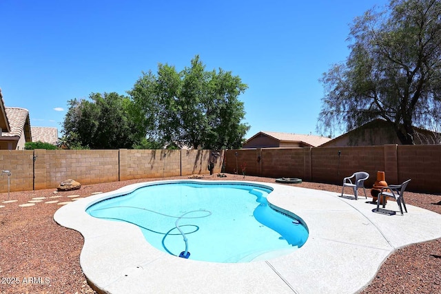 view of pool with a fenced backyard and a patio