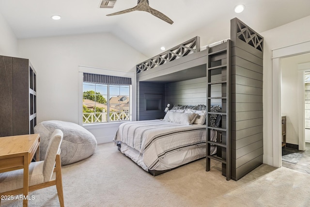 2625 N 24th St Unit 15, Mesa, AZ 85213 - bedroom featuring vaulted ceiling, carpet floors, recessed lighting, and a ceiling fan