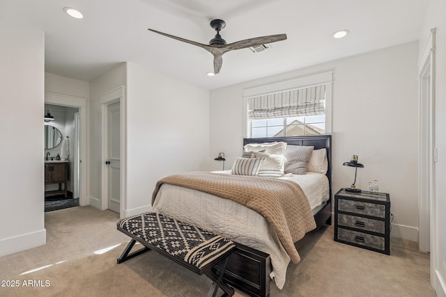 2625 N 24th St Unit 15, Mesa, AZ 85213 - bedroom featuring light carpet, recessed lighting, and ceiling fan