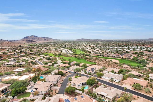 aerial view featuring a residential view and a mountain view