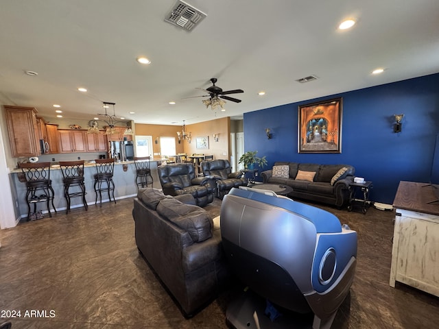 living room featuring ceiling fan