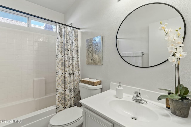 full bathroom with vanity, toilet, and shower / bath combo