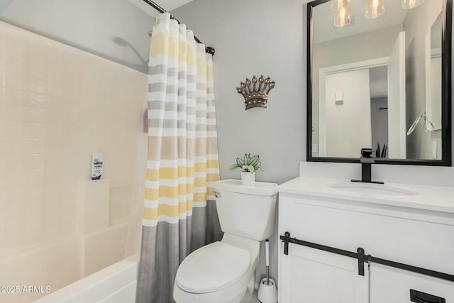 full bathroom featuring vanity, toilet, and shower / tub combo