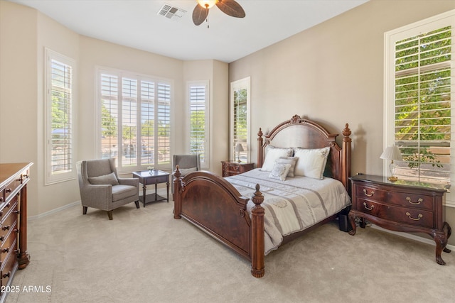 3410 E Inglewood Cir, Mesa, AZ 85213 - bedroom featuring light colored carpet, baseboards, visible vents, and multiple windows