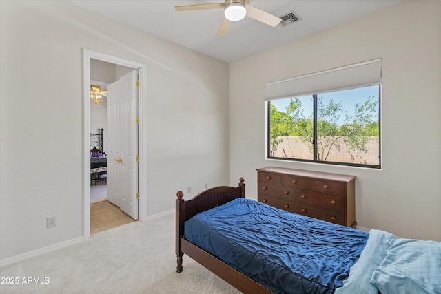 3410 E Inglewood Cir, Mesa, AZ 85213 - carpeted bedroom featuring baseboards, a ceiling fan, and visible vents