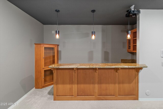 3410 E Inglewood Cir, Mesa, AZ 85213 - bar with baseboards, a dry bar, decorative light fixtures, and light carpet
