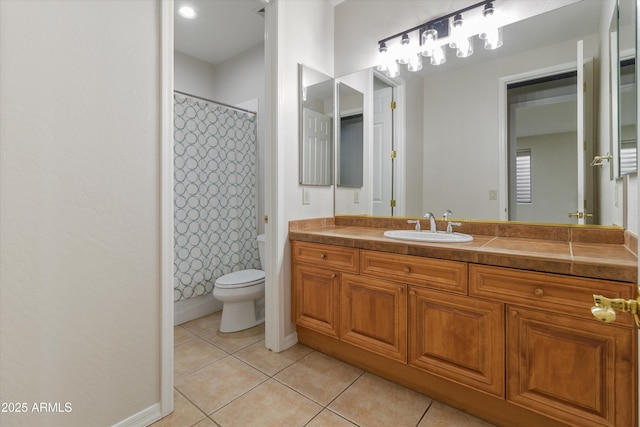 3410 E Inglewood Cir, Mesa, AZ 85213 - full bathroom featuring vanity, tile patterned flooring, toilet, and a shower with shower curtain