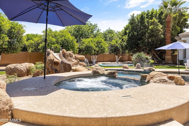 3410 E Inglewood Cir, Mesa, AZ 85213 - view of pool with fence and a hot tub