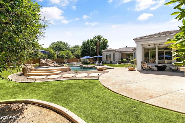 3410 E Inglewood Cir, Mesa, AZ 85213 - view of yard featuring a fenced in pool, a fenced backyard, and a patio area