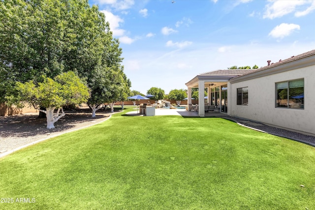 3410 E Inglewood Cir, Mesa, AZ 85213 - view of yard with a fenced backyard, a ceiling fan, and a patio area