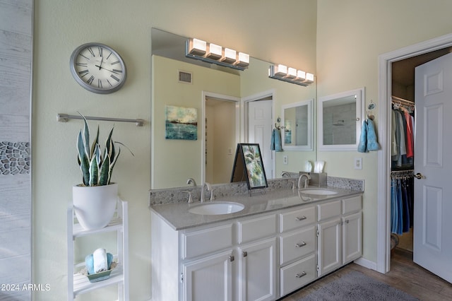 bathroom featuring hardwood / wood-style flooring and vanity