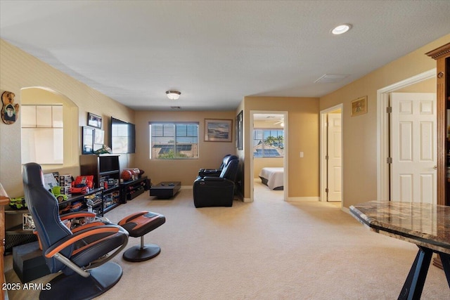 living room with light carpet