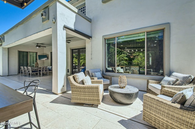 1890 E Sagittarius Pl, Chandler, AZ 85249 - view of patio featuring an outdoor hangout area, french doors, a ceiling fan, and outdoor dining space
