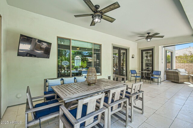 1890 E Sagittarius Pl, Chandler, AZ 85249 - view of patio with a ceiling fan, outdoor dining space, and french doors