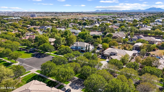 drone / aerial view featuring a mountain view