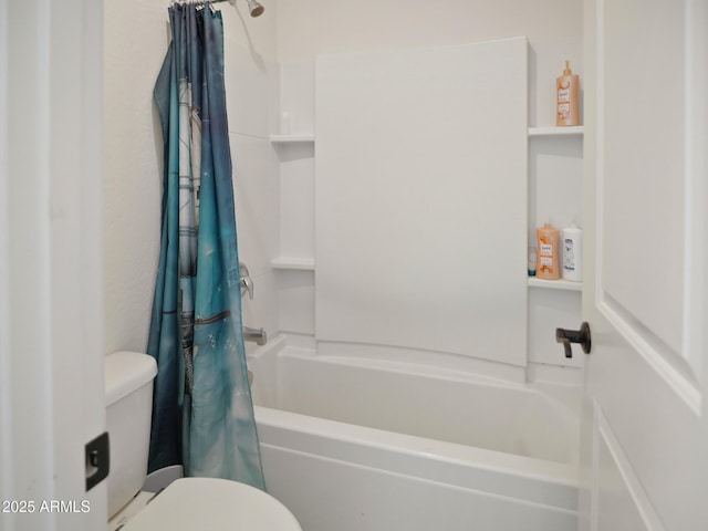 bathroom with toilet and shower / tub combo