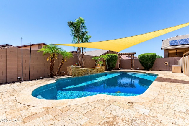 13123 W Cottontail Ln, Peoria, AZ 85383 - view of swimming pool featuring a fenced backyard, a pergola, and a patio area