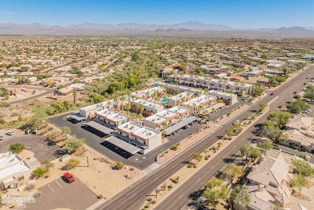 drone / aerial view featuring a mountain view