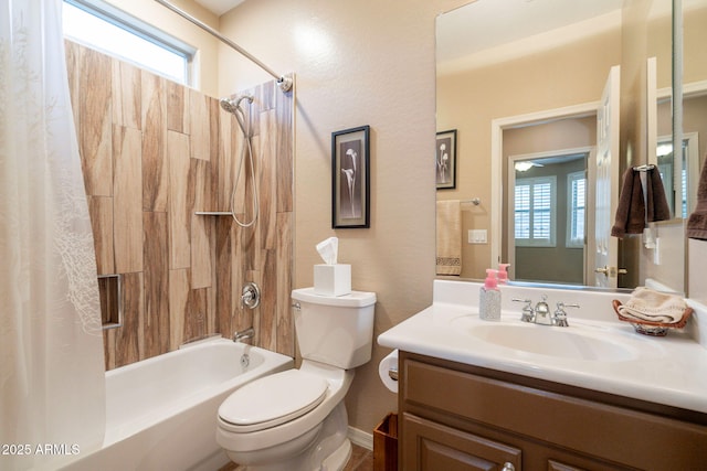 full bathroom featuring vanity, toilet, and shower / tub combo