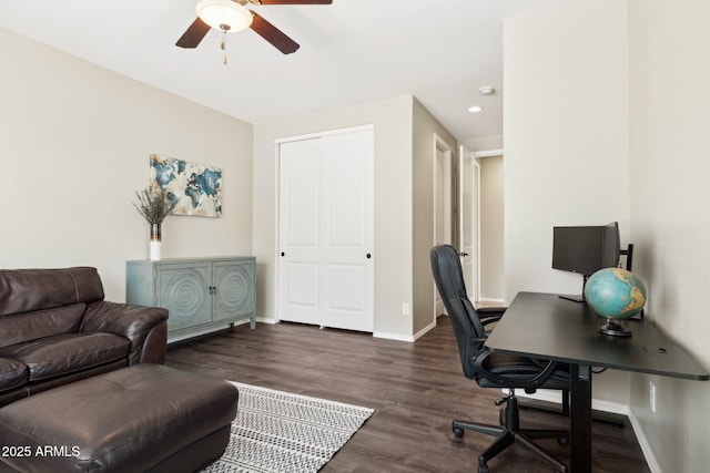 11048 E Quintana Ave, Mesa, AZ 85212 - office featuring ceiling fan, dark wood-style flooring, and recessed lighting