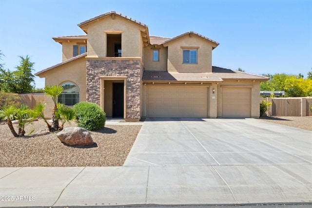 11048 E Quintana Ave, Mesa, AZ 85212 - mediterranean / spanish-style home with stucco siding, a tiled roof, and a garage