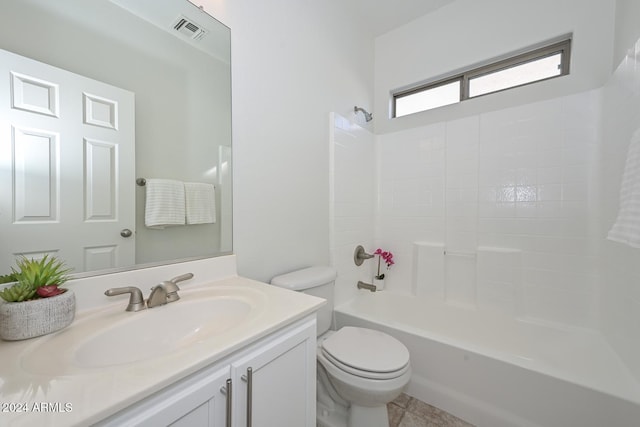 full bathroom featuring vanity, toilet, shower / bathtub combination, and tile patterned flooring