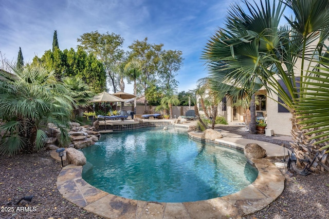 view of swimming pool with a patio area