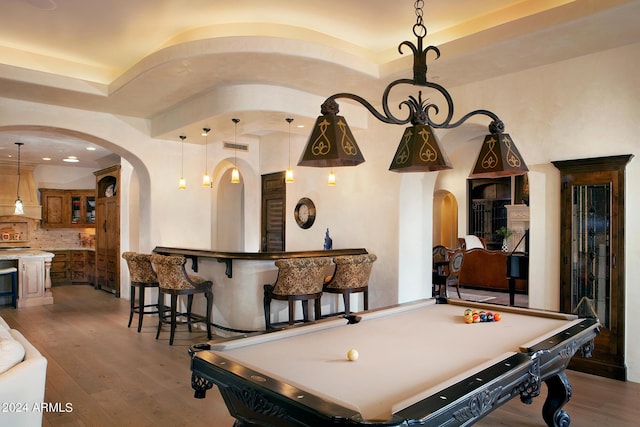 playroom featuring hardwood / wood-style floors and pool table