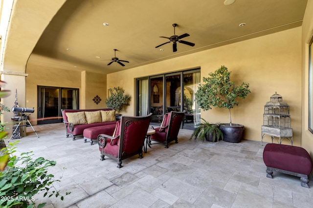 10894 E Turquoise Ave, Scottsdale, AZ 85259 - view of patio with an outdoor living space and a ceiling fan
