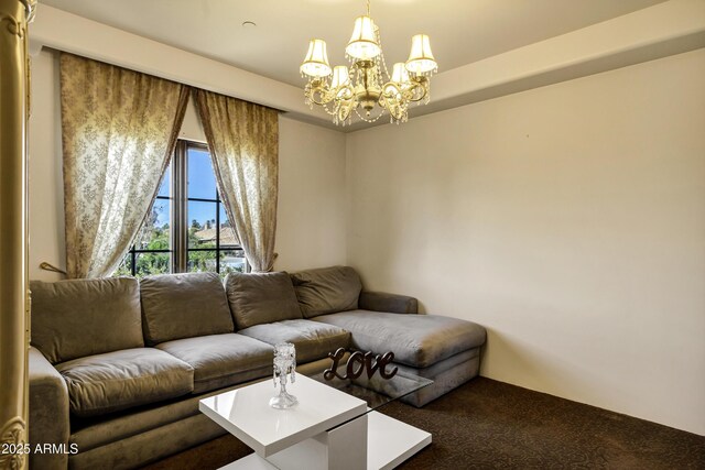 10894 E Turquoise Ave, Scottsdale, AZ 85259 - carpeted living area with a notable chandelier