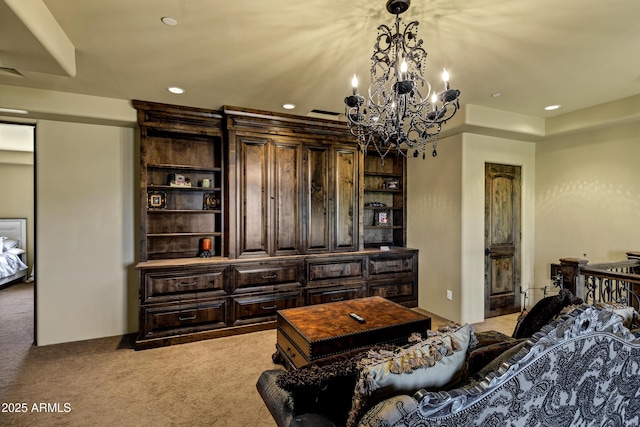 10894 E Turquoise Ave, Scottsdale, AZ 85259 - bedroom with recessed lighting, carpet floors, and a chandelier