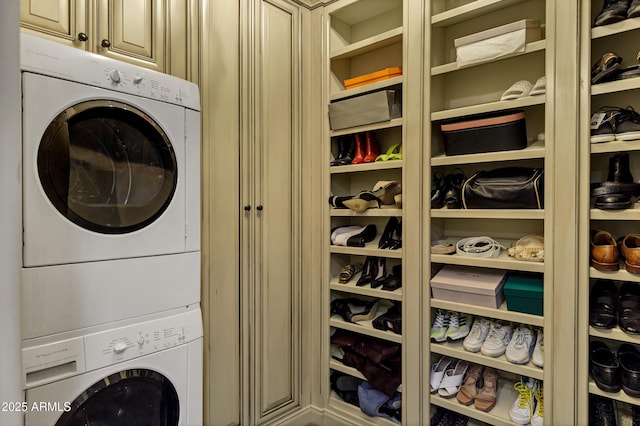 10894 E Turquoise Ave, Scottsdale, AZ 85259 - washroom with laundry area and stacked washing maching and dryer