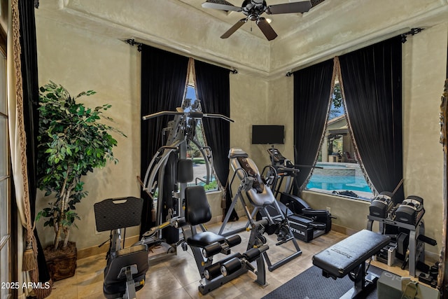 10894 E Turquoise Ave, Scottsdale, AZ 85259 - exercise room featuring baseboards and ceiling fan