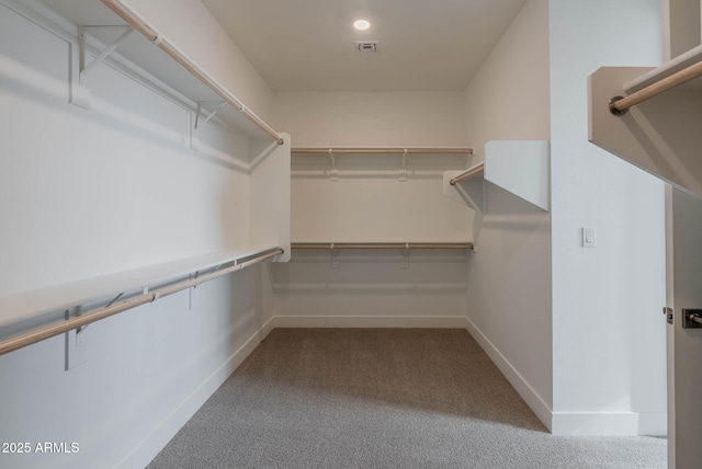 walk in closet with light colored carpet