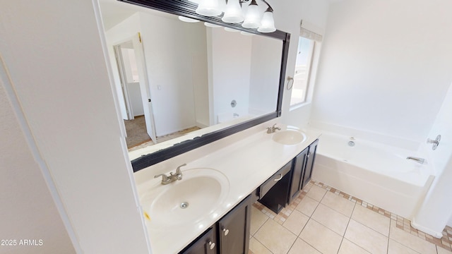 8541 W Pershing Ave, Peoria, AZ 85381 - bathroom featuring double vanity, a garden tub, and tile patterned floors