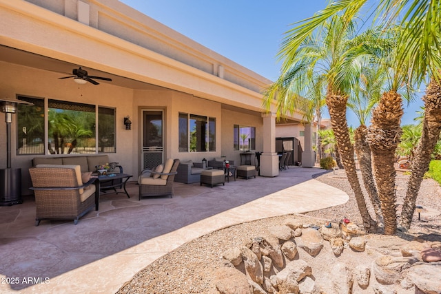 6931 S Four Peaks Way, Chandler, AZ 85249 - view of patio / terrace featuring an outdoor living space and ceiling fan
