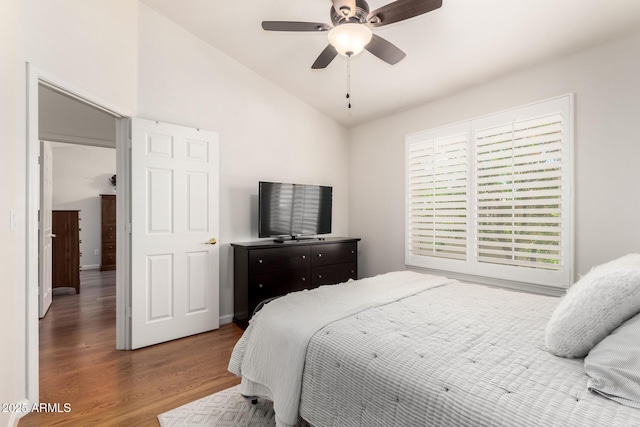3581 W Ironwood Dr, Chandler, AZ 85226 - bedroom featuring vaulted ceiling, wood finished floors, and a ceiling fan