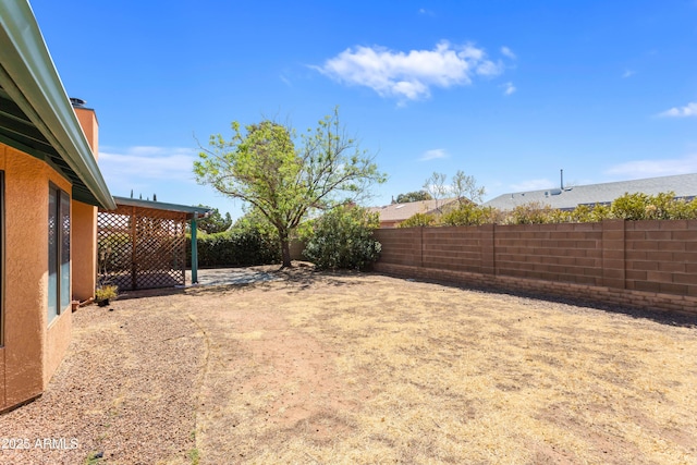 view of yard with a patio area and a fenced backyard