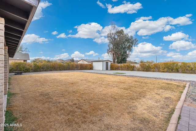 view of yard featuring a shed