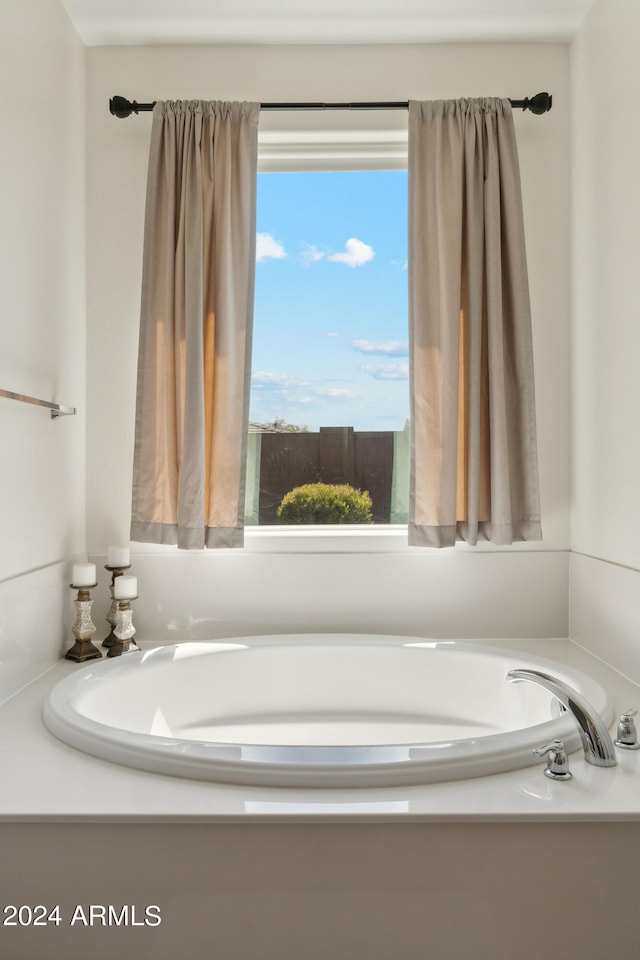 bathroom featuring plenty of natural light and a washtub