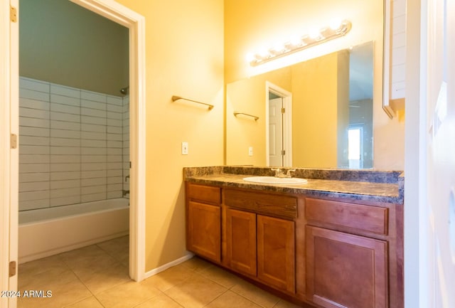 bathroom featuring tile patterned flooring, vanity, and washtub / shower combination