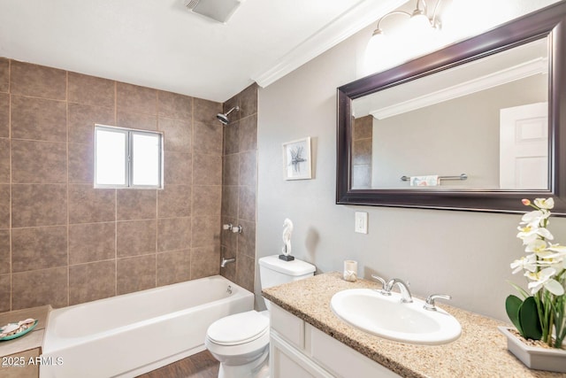 4427 W Crittenden Ln, Phoenix, AZ 85031 - full bathroom with toilet, vanity, ornamental molding, and washtub / shower combination