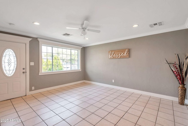4427 W Crittenden Ln, Phoenix, AZ 85031 - foyer with a ceiling fan, crown molding, recessed lighting, baseboards, and light tile patterned flooring