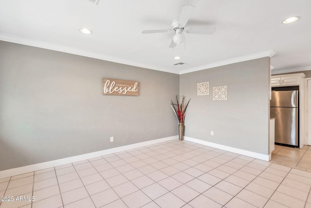 4427 W Crittenden Ln, Phoenix, AZ 85031 - unfurnished room featuring ornamental molding, recessed lighting, a ceiling fan, baseboards, and light tile patterned flooring