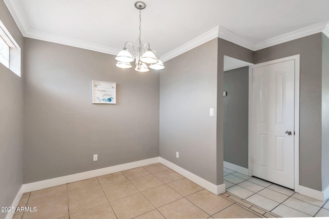 4427 W Crittenden Ln, Phoenix, AZ 85031 - empty room featuring a chandelier, ornamental molding, light tile patterned floors, and baseboards