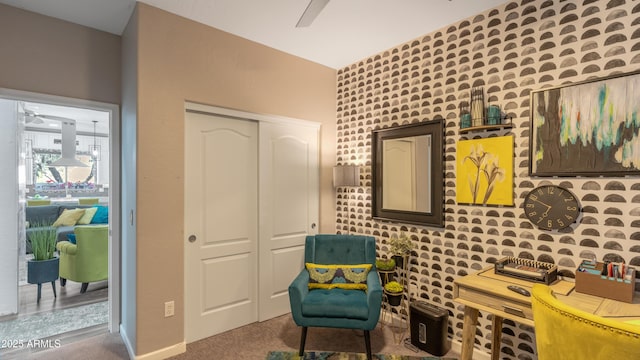 3956 S Hollyhock Pl, Chandler, AZ 85248 - living area featuring carpet and ceiling fan